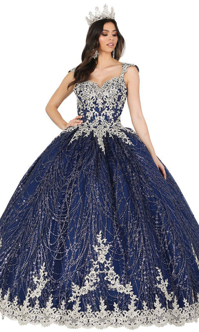 Dancing Queen - 1478 Embroidered Sweetheart Ballgown In Blue and Silver