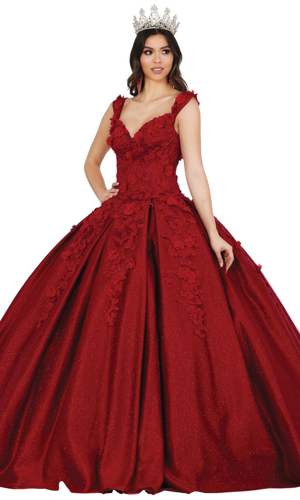 Dancing Queen - 1501 Floral Applique Ballgown In Red