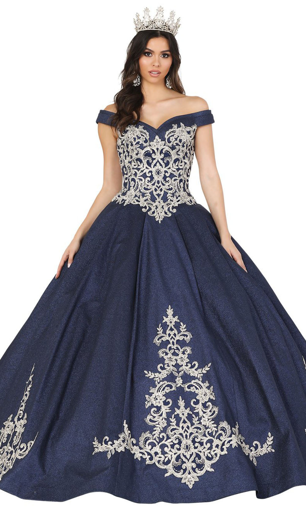 Dancing Queen - 1507 Embroidered Glittery Ballgown In Blue and Silver