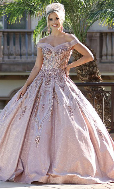 Dancing Queen - 1511 Sequin And Glittered Ballgown In Pink and Gold
