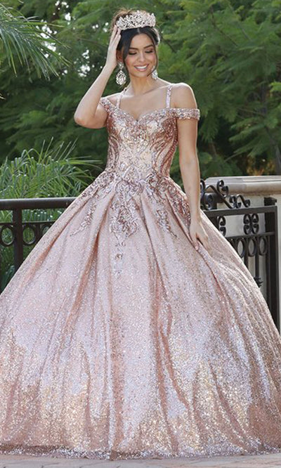 Dancing Queen - 1515 Shiny Applique And Glittered Ballgown In Pink and Gold