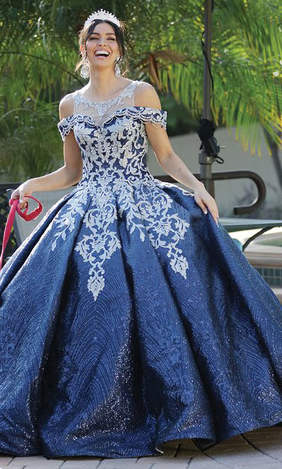 Dancing Queen - 1542 Cold Shoulder Pleated Ballgown In Blue