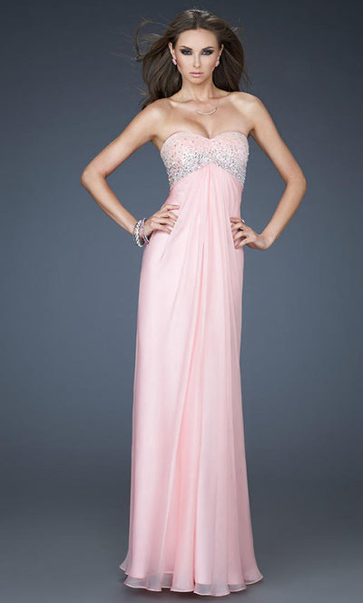La Femme - 18198 Strapless Jeweled Empire Chiffon Dress In Pink