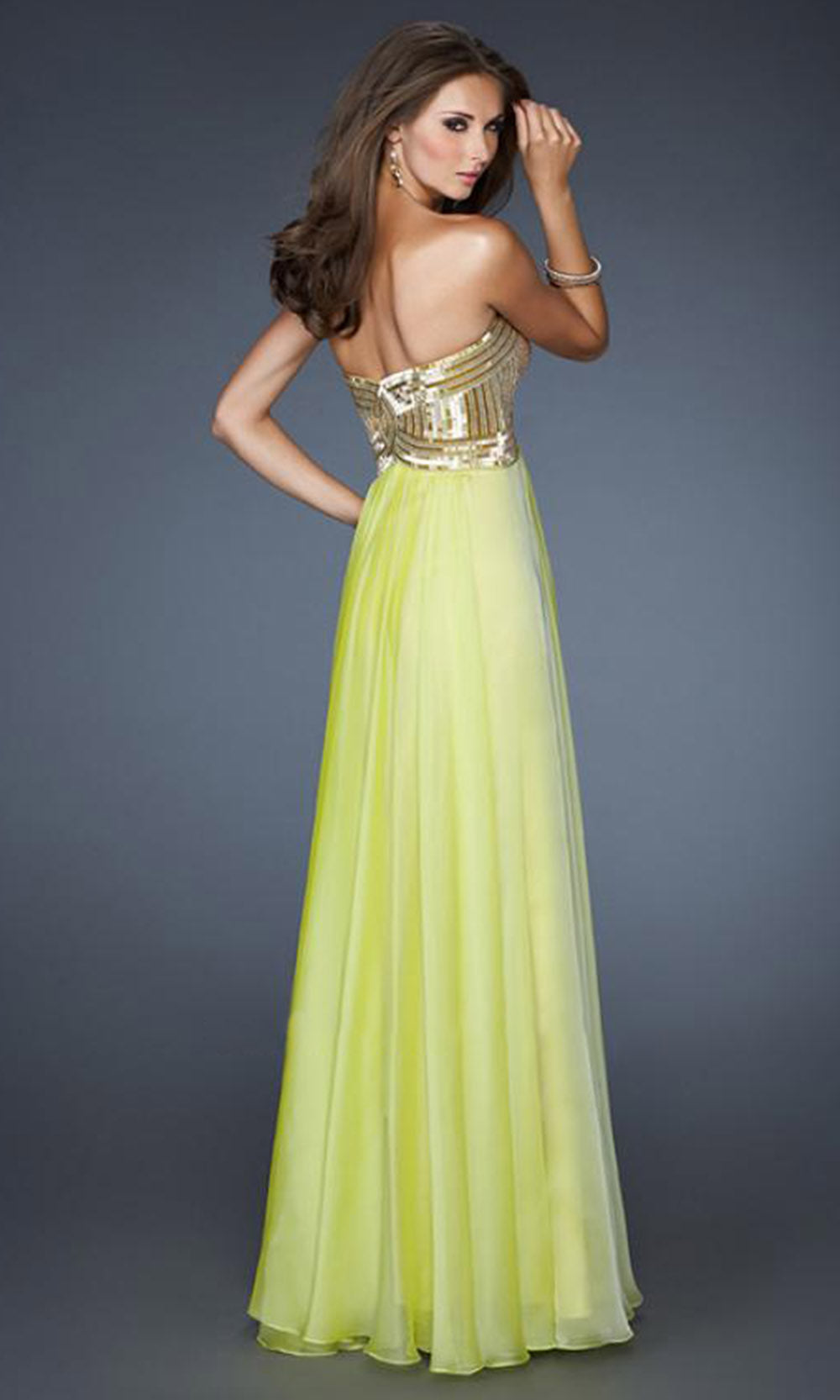 La Femme - 18911 Shimmer Embellished Bodice A-Line Gown In Yellow