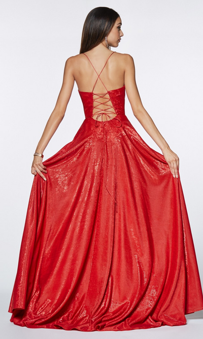 Cinderella Divine CJ525 long red metallic high slit dress