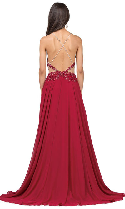 Dancing Queen - 2015 Embroidered Halter Neck A-Line Dress In Red