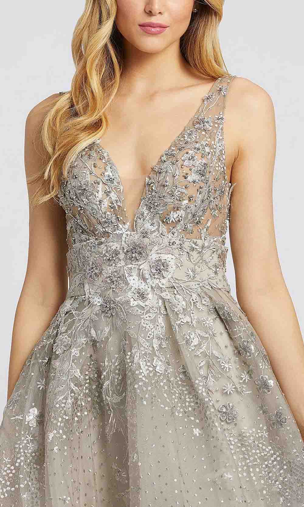 Mac Duggal - 20191D Embroidered Deep V Neck Gown In Gray and Neutral