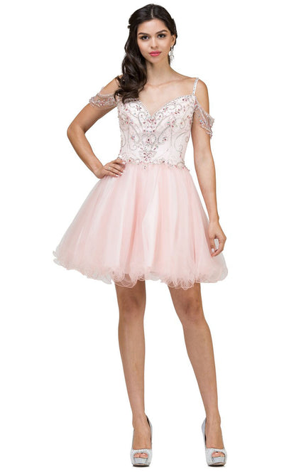 Dancing Queen - 2023 Beaded Bodice Cold Shoulder Cocktail Dress In Pink