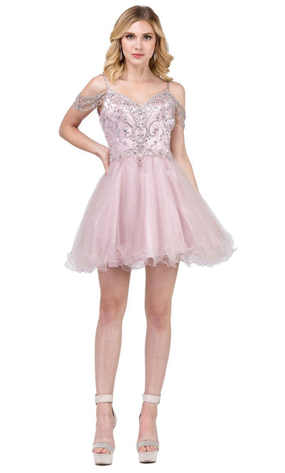 Dancing Queen - 2023 Beaded Bodice Cold Shoulder Cocktail Dress In Pink