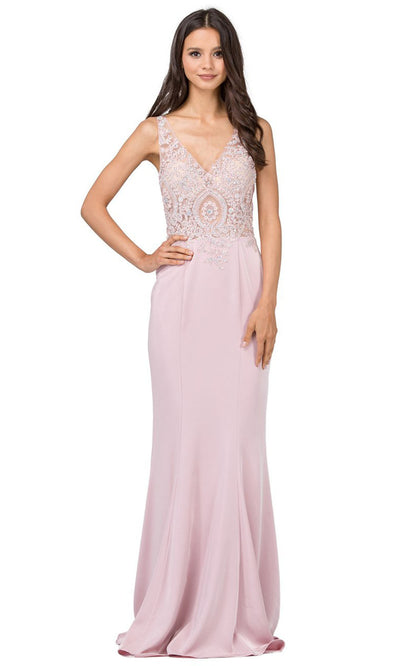 Dancing Queen - 2213 Embroidered V Neck Sheath Dress In Pink