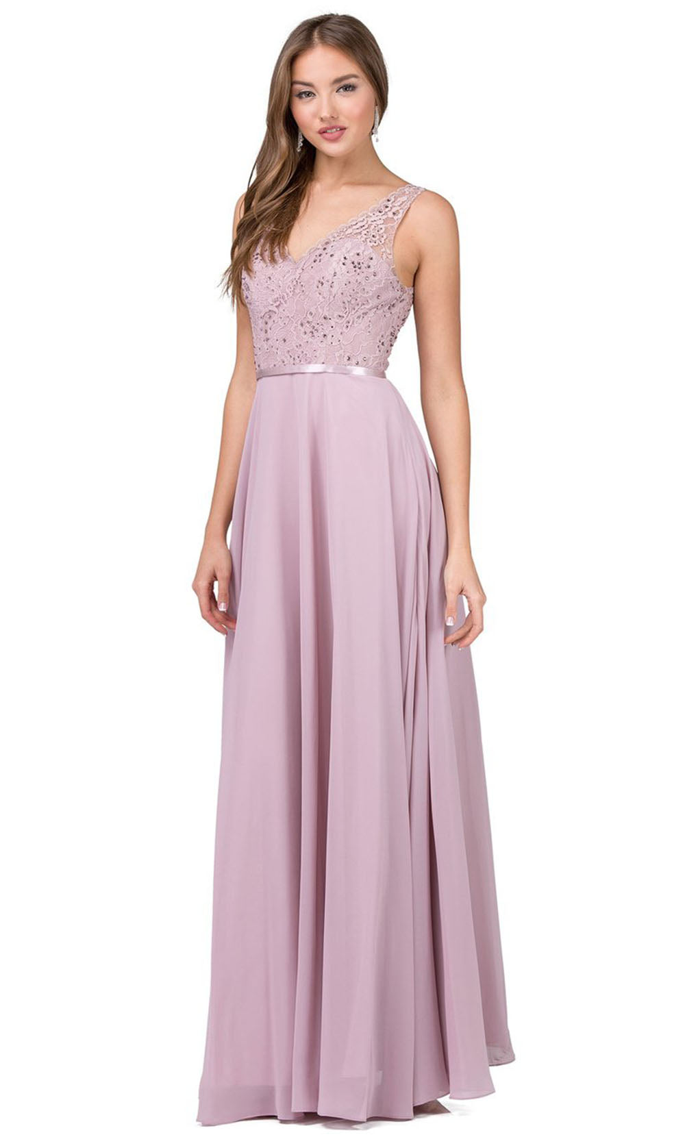 Dancing Queen - 2267 Embroidered V Neck A-Line Dress In Pink