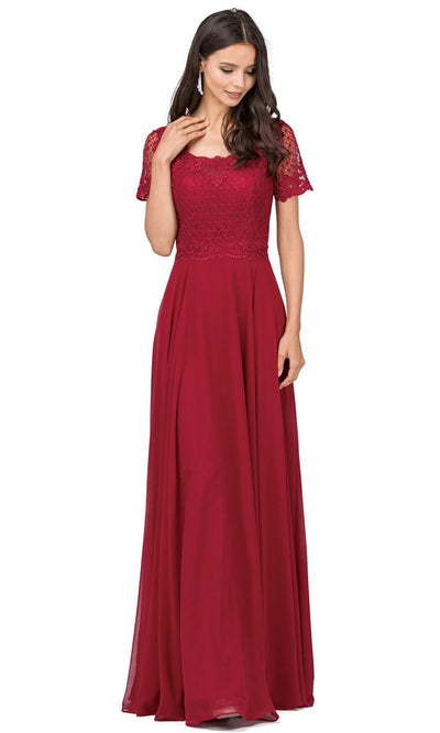 Dancing Queen - 2268 Embroidered Scoop Neck A-Line Gown In Red