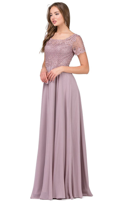 Dancing Queen - 2268 Embroidered Scoop Neck A-Line Gown In Brown