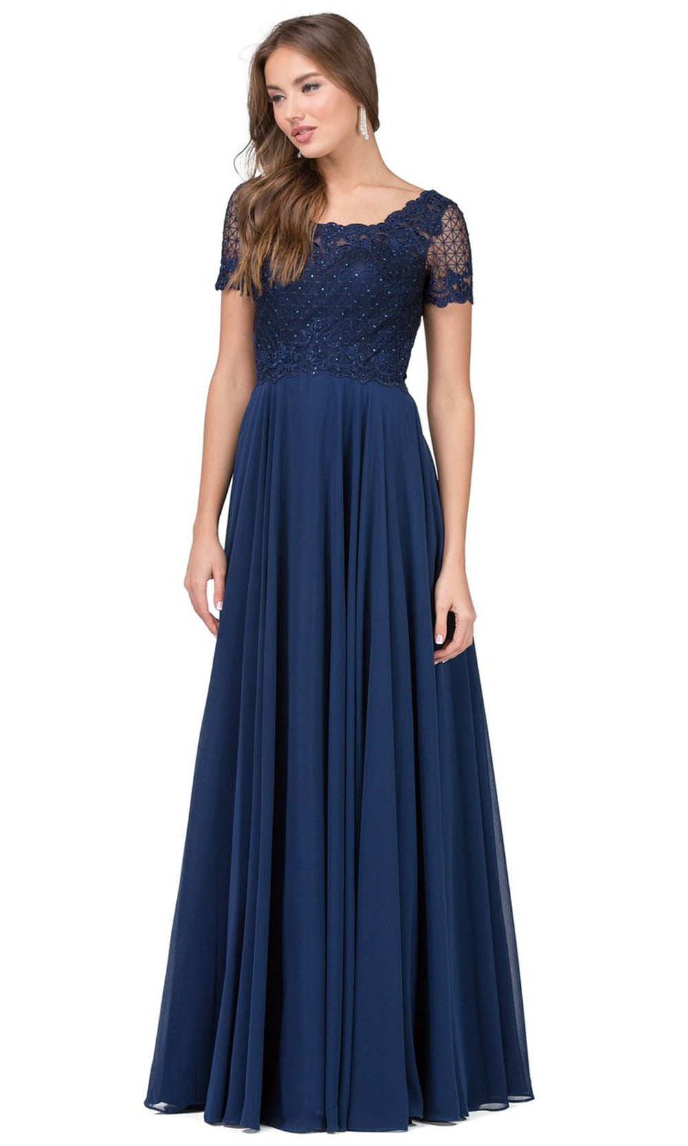 Dancing Queen - 2268 Embroidered Scoop Neck A-Line Gown In Blue