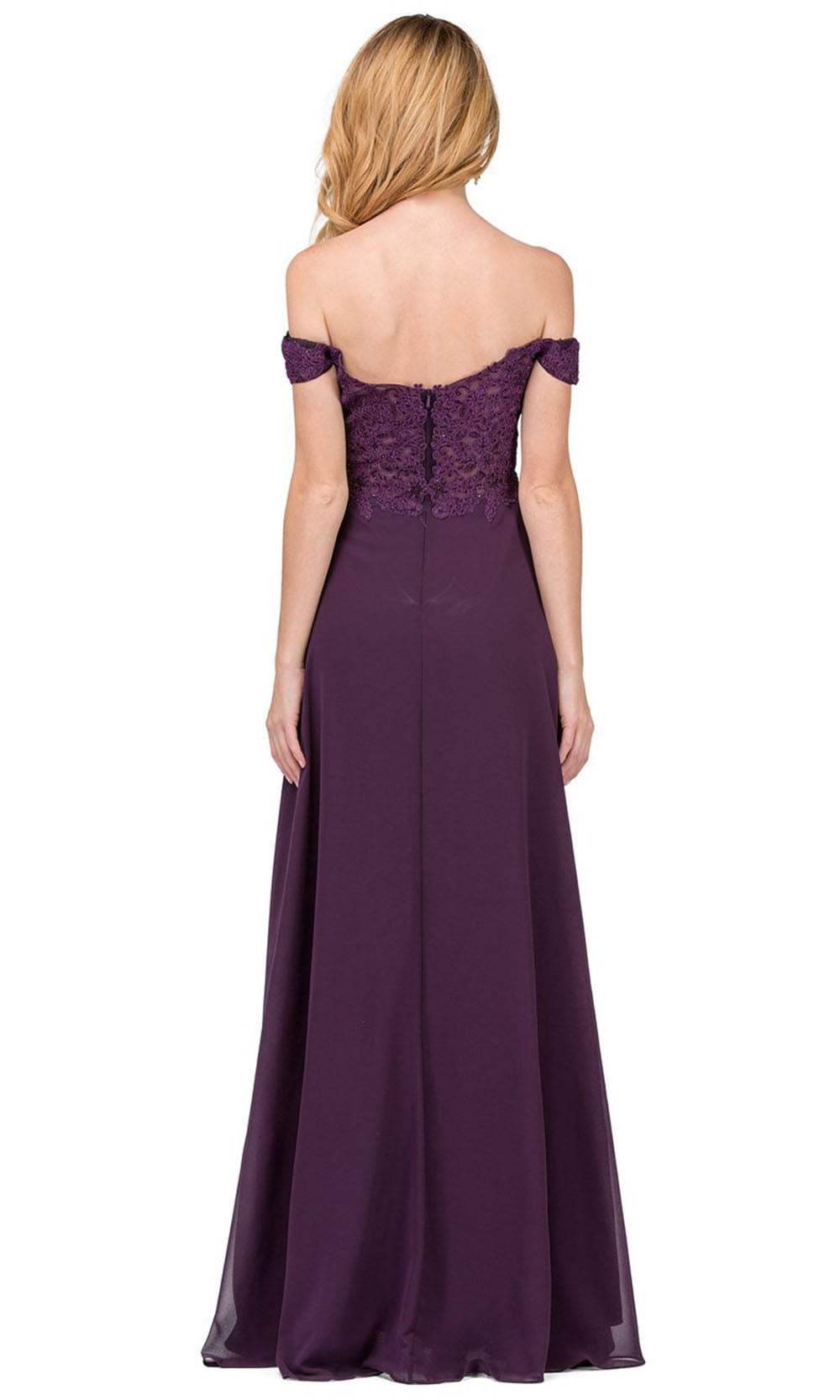 Dancing Queen - 2273 Embroidered Deep Off Shoulder A-Line Dress In Purple