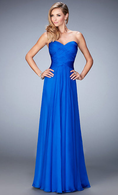 La Femme - 22815 Strapless Ruche-Ornate A-Line Dress In Blue