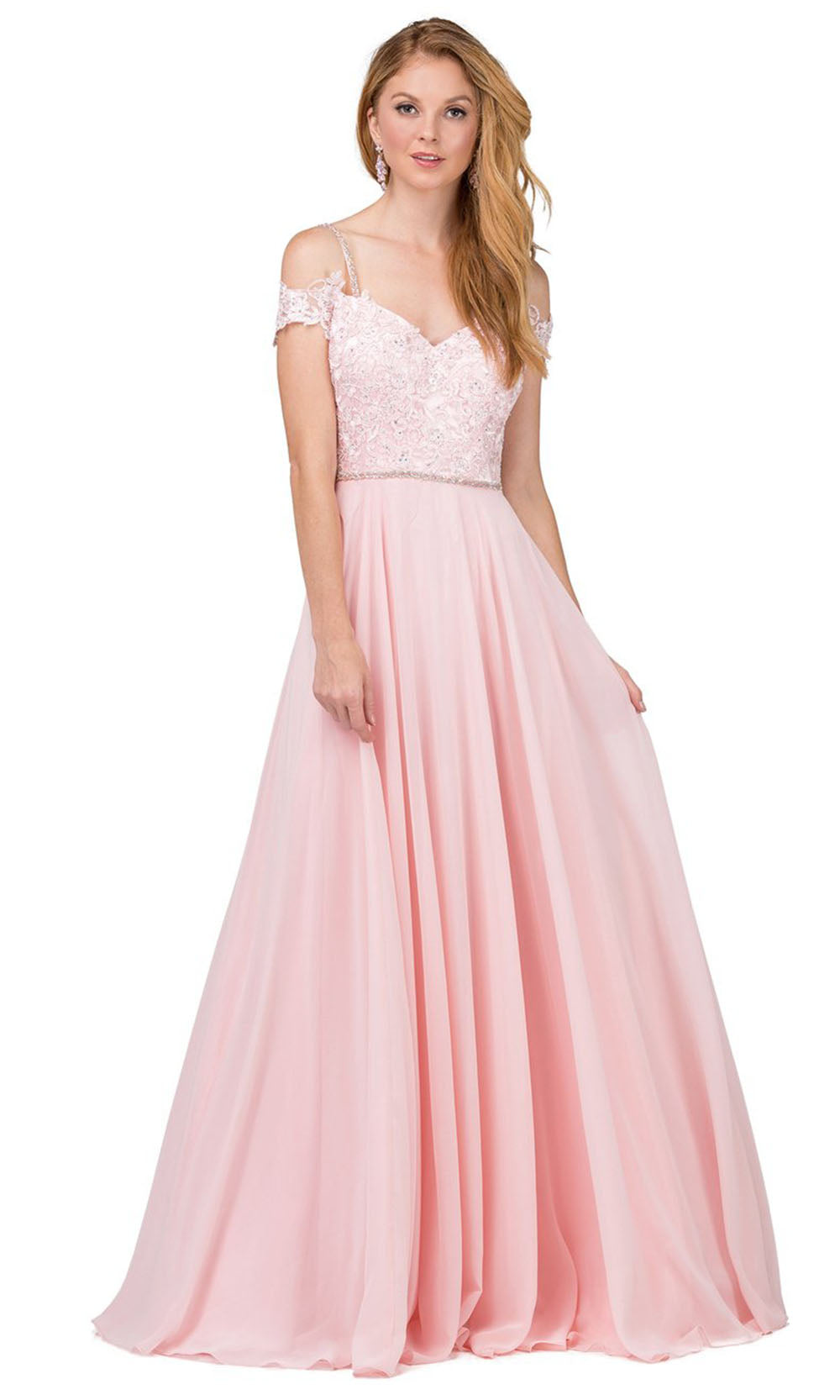 Dancing Queen - 2327 Embroidered Off Shoulder A-Line Dress In Pink