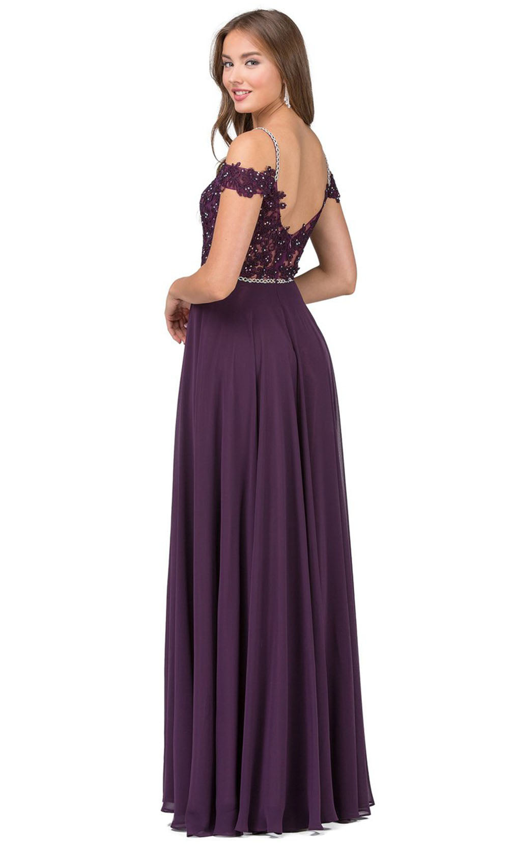 Dancing Queen - 2327 Embroidered Off Shoulder A-Line Dress In Purple