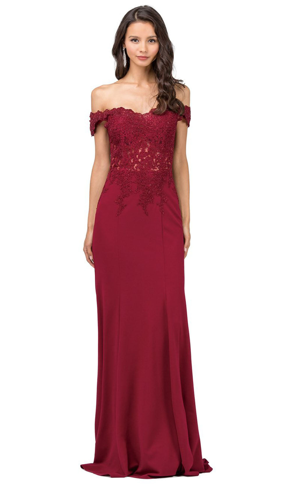 Dancing Queen - 2358 Embroidered Off Shoulder Trumpet Dress With Train In Red
