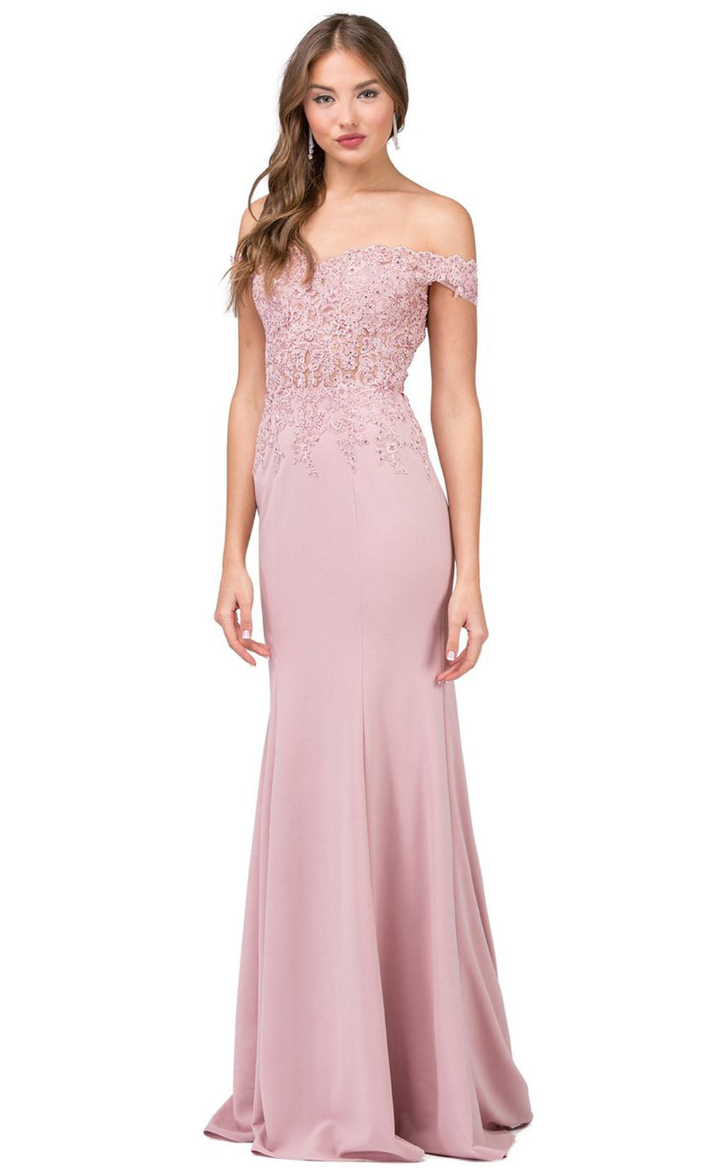 Dancing Queen - 2358 Embroidered Off Shoulder Trumpet Dress With Train In Pink