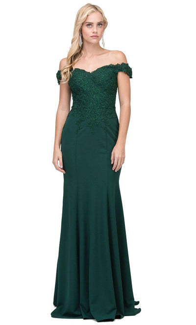 Dancing Queen - 2358 Embroidered Off Shoulder Trumpet Dress With Train In Green