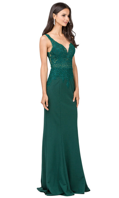 Dancing Queen - 2392 Sleeveless Beaded Lace Bodice Evening Dress In Green