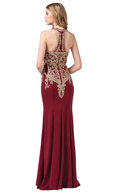 Dancing Queen - 2457 Embroidered Halter Neck Trumpet Dress In Red