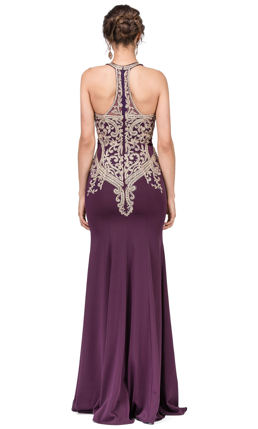 Dancing Queen - 2457 Embroidered Halter Neck Trumpet Dress In Purple