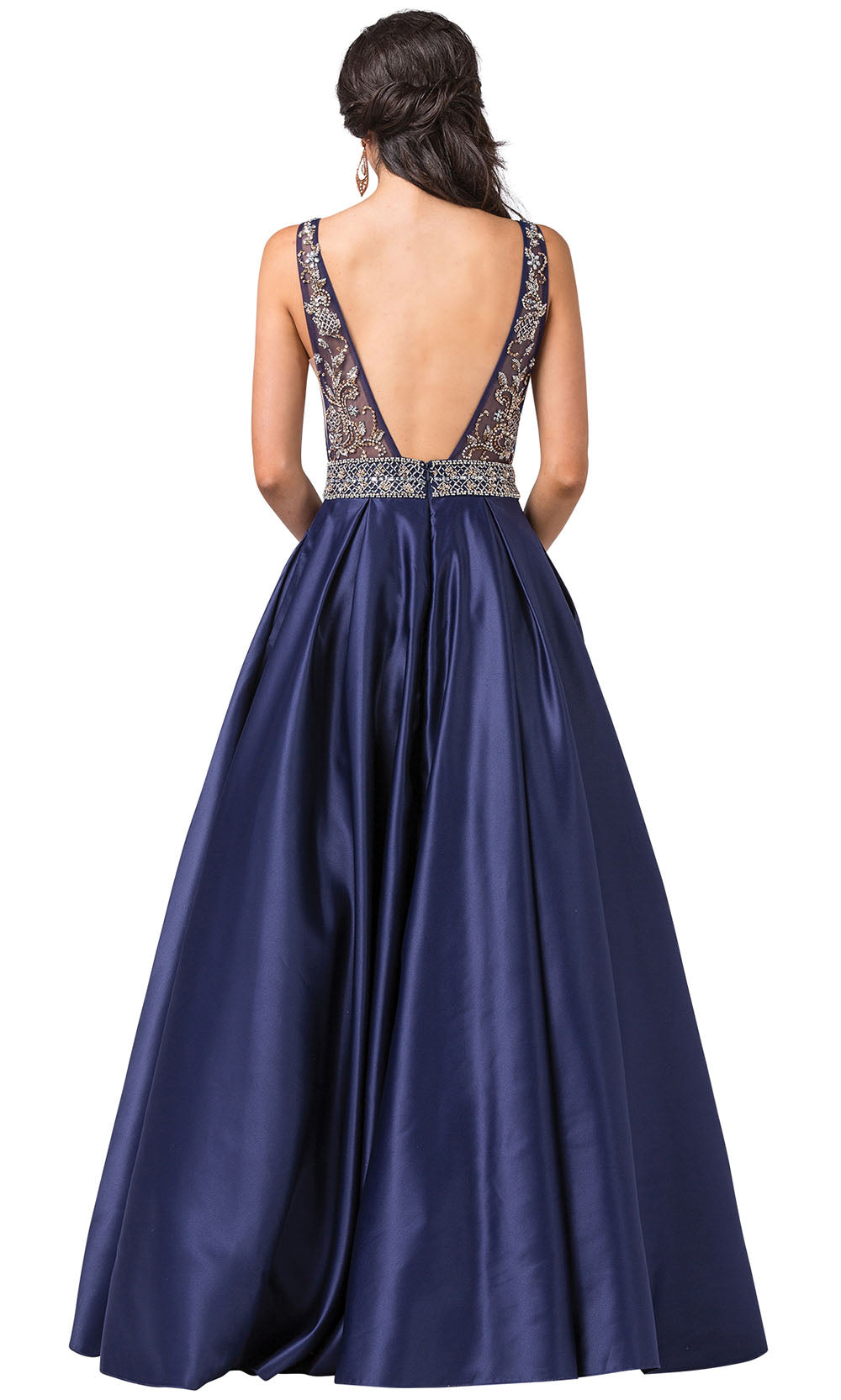 Dancing Queen - 2512 Beaded Ladder Strap Plunging Dress In Blue