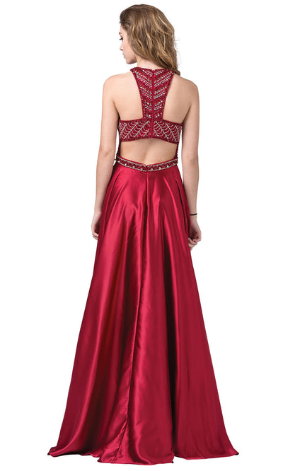Dancing Queen - 2518 Embellished Halter Neck A-Line Gown In Red