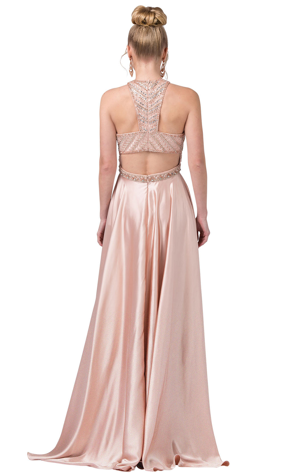 Dancing Queen - 2518 Embellished Halter Neck A-Line Gown In Pink