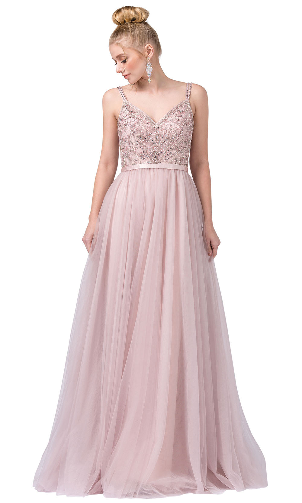 Dancing Queen - 2519 Bead-Embellished A-Line Dress In Pink