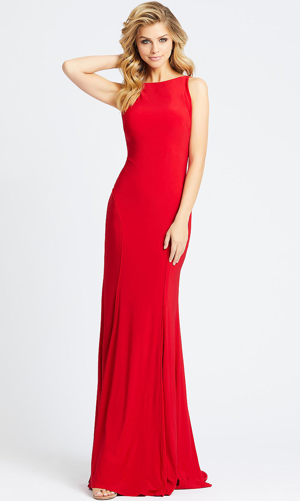 Mac Duggal - 25220L Backless Stretch Jersey Evening Gown In Red