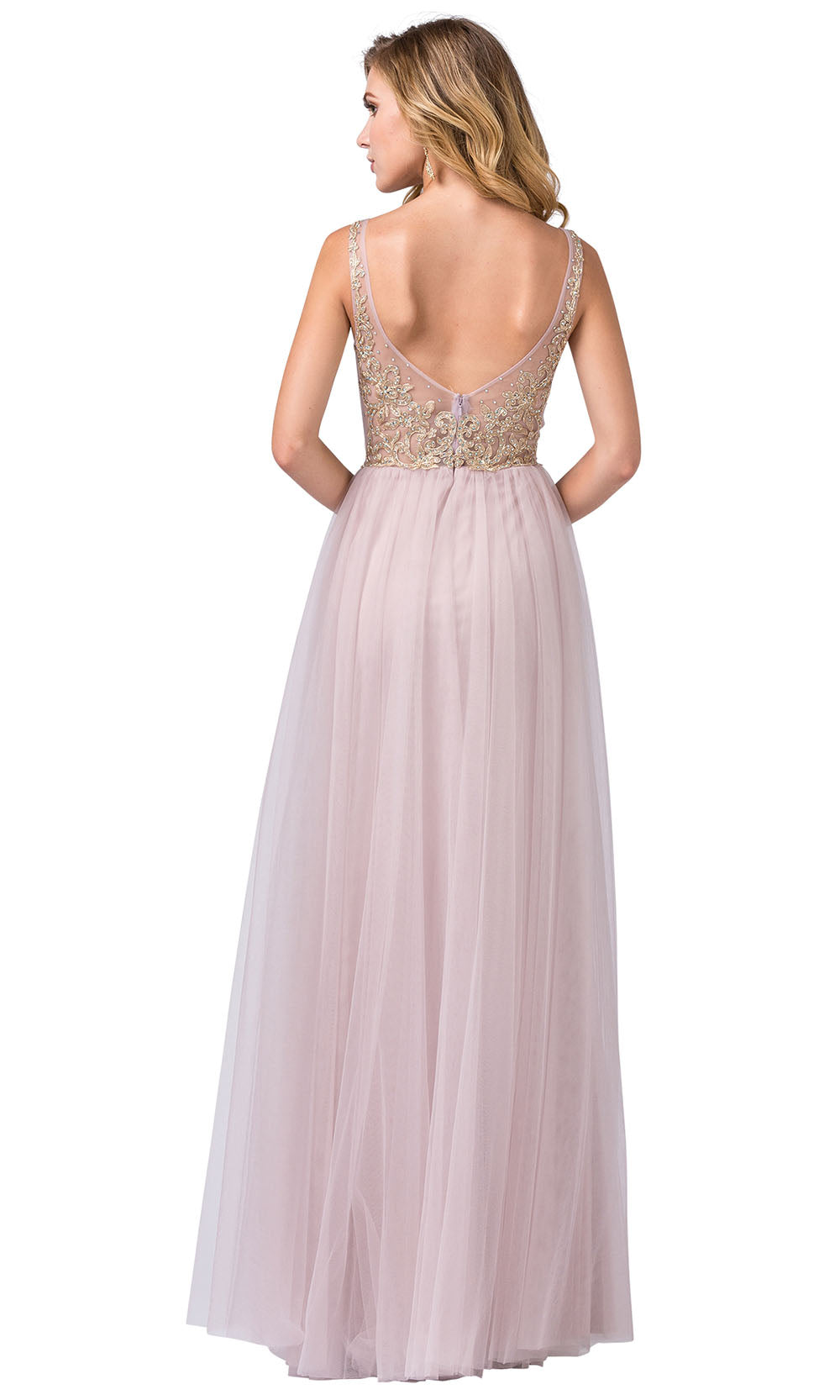 Dancing Queen - 2525 Appliqued Sheer Overskirt Dress In Pink