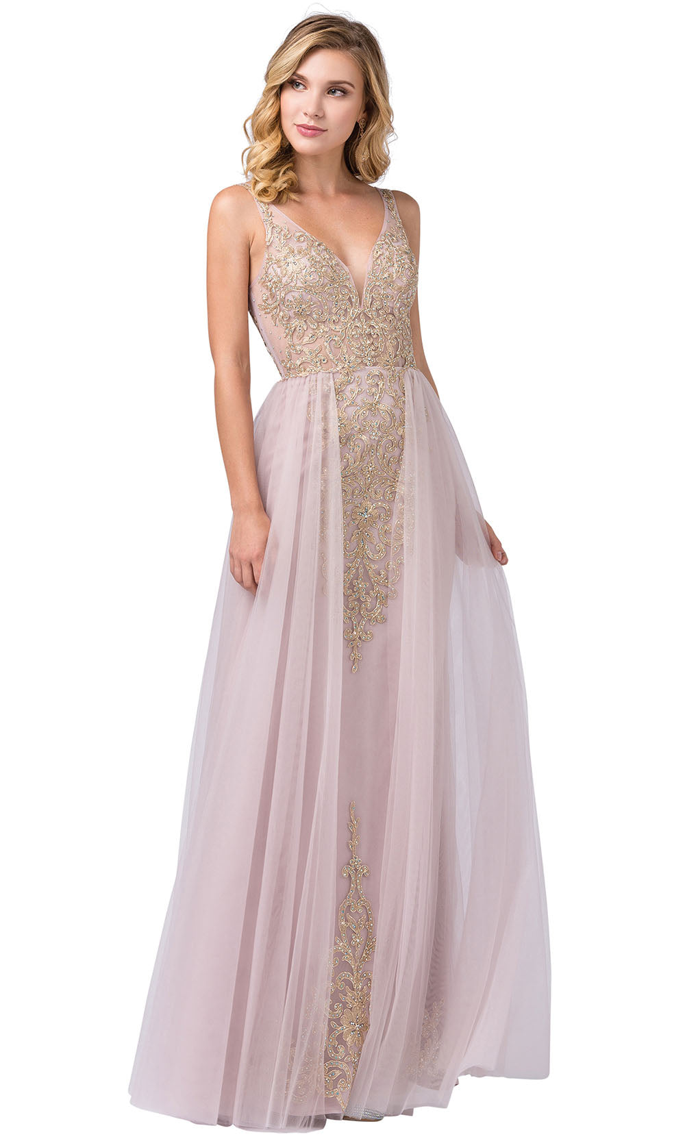 Dancing Queen - 2525 Appliqued Sheer Overskirt Dress In Pink