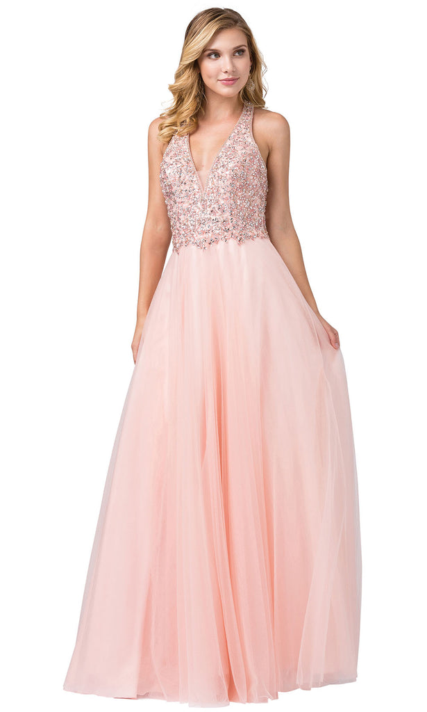 Tulle Pageant Dress with Plunging Neckline - 231GL0398