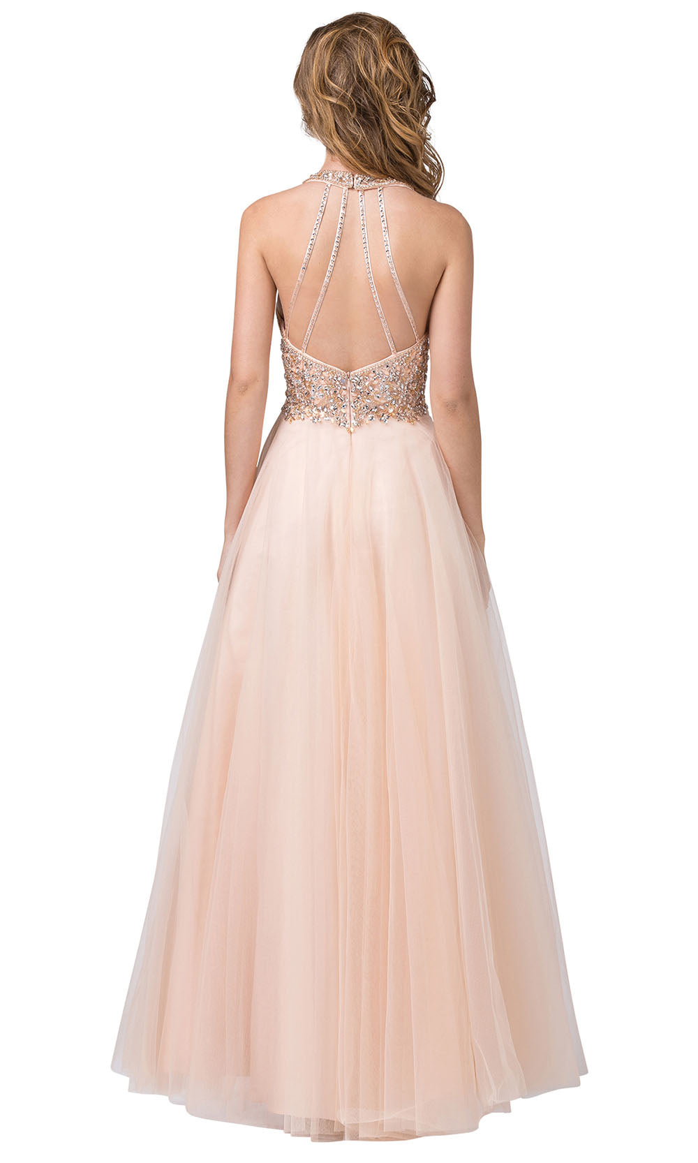 Dancing Queen - 2532 Embellished Deep V Neck A-Line Gown In Neutral