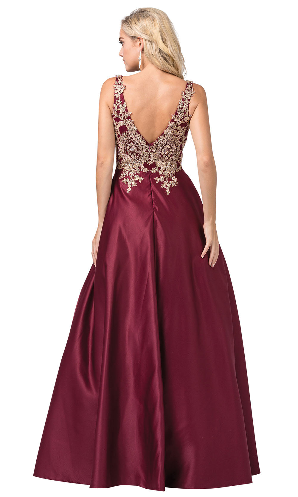 Dancing Queen - 2533 Embroidered V Neck A-Line Dress In Red
