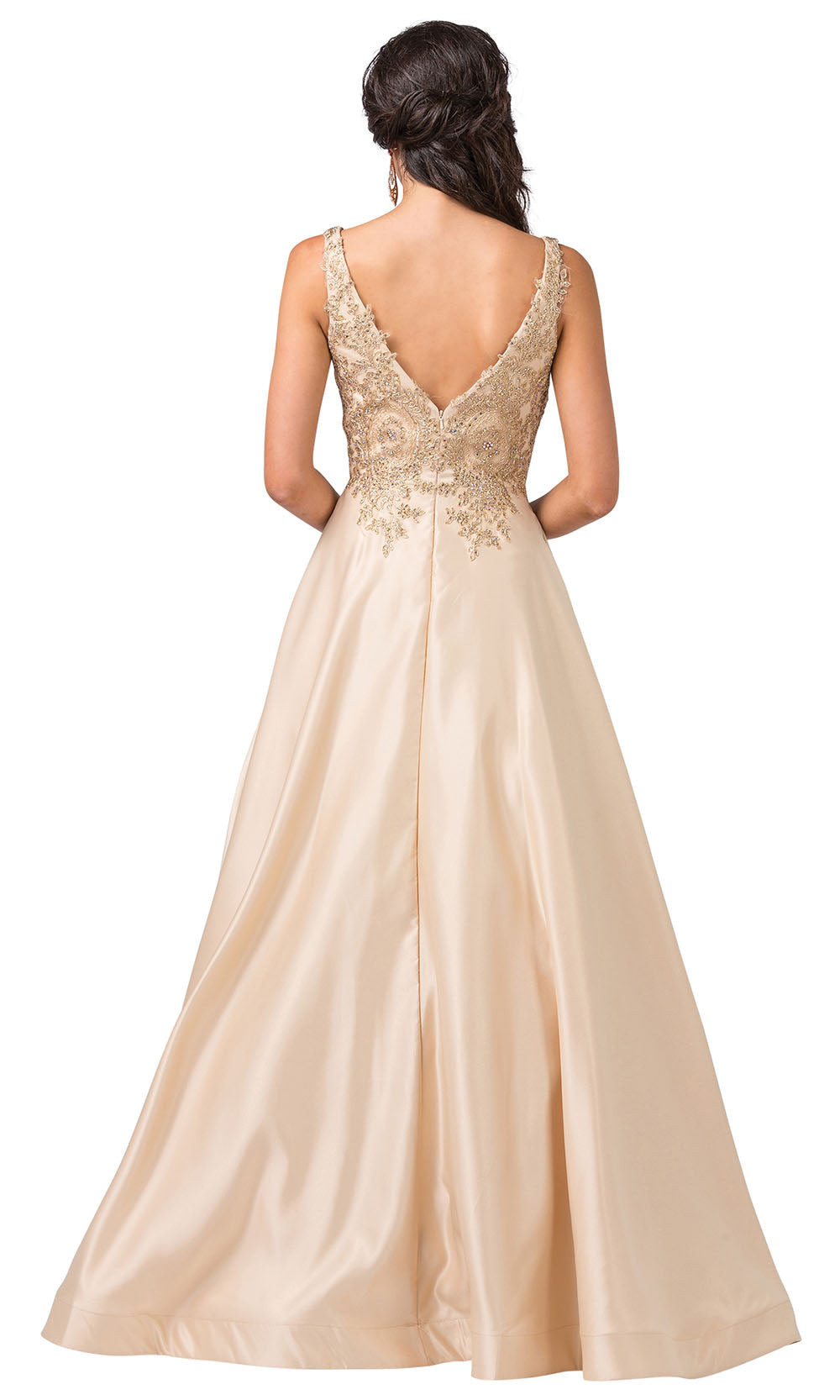 Dancing Queen - 2533 Embroidered V Neck A-Line Dress In Neutral