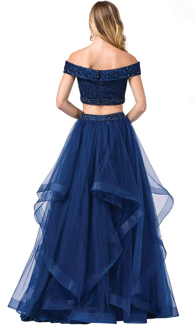 Dancing Queen - 2545 Two-Piece Embroidered Off Shoulder A-Line Dress In Blue