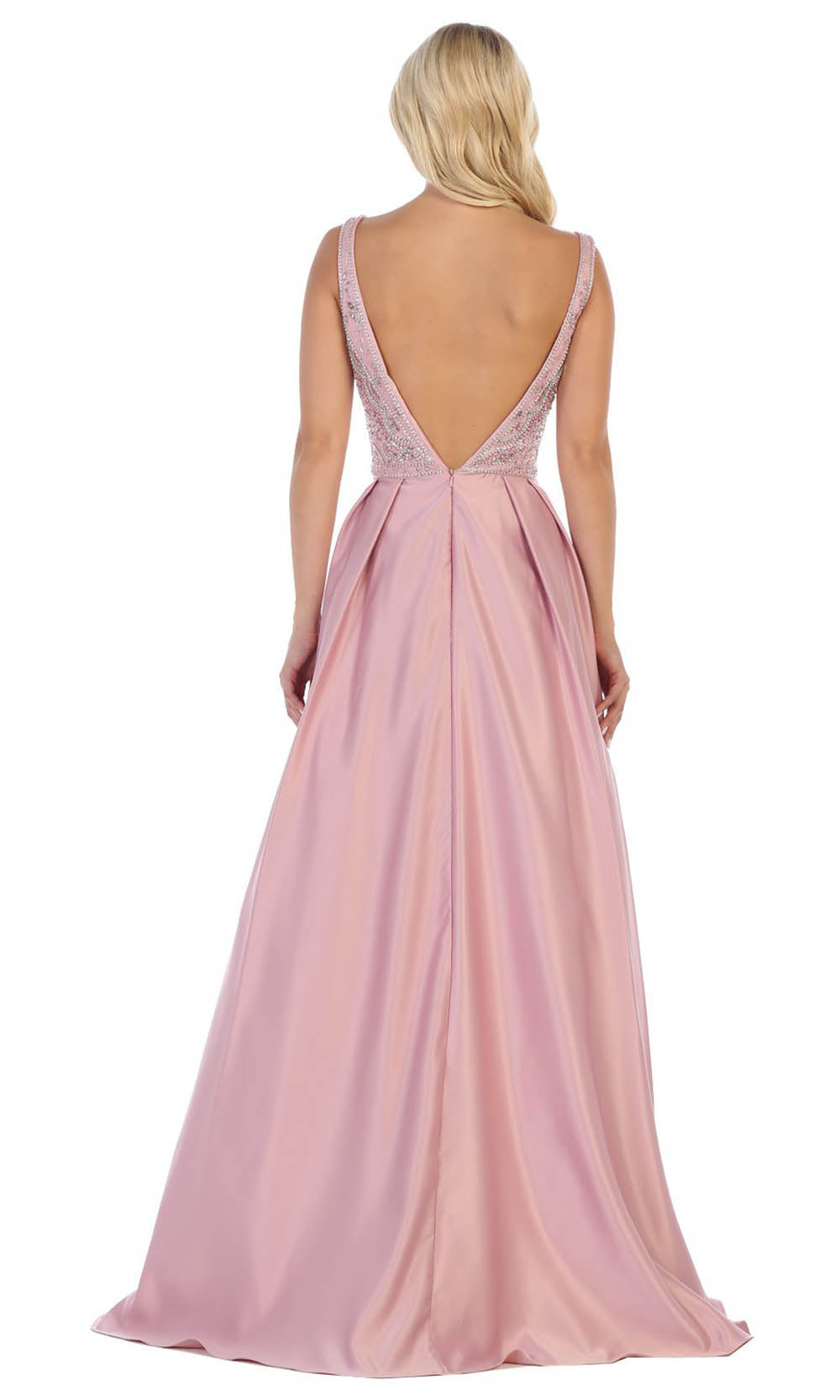 May Queen - MQ1632 Beaded V-Neck A-Line Gown In Mauve