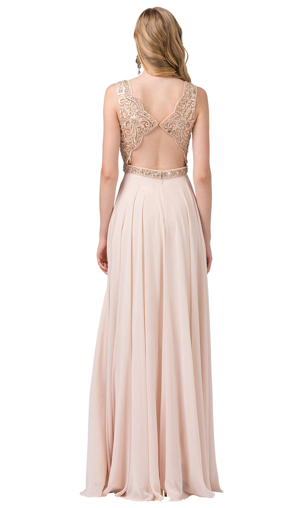 Dancing Queen - 2552 Scalloped Embroidered A-Line Dress In Champagne & Gold