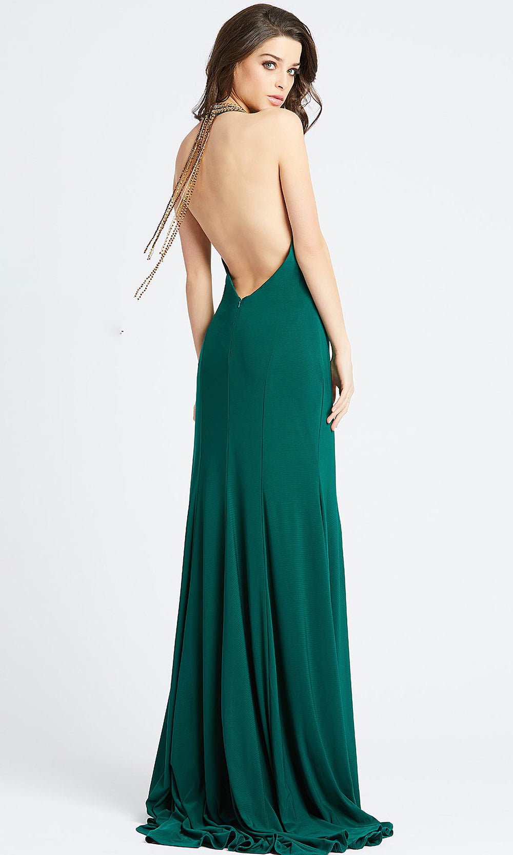 Mac Duggal - 25572L Beaded Halter Neck High Slit Gown In Green