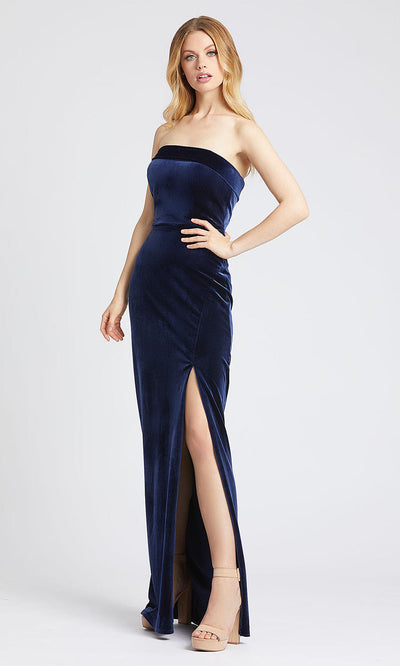 Mac Duggal - 25635L Strapless Velvet Evening Dress With Slit In Blue