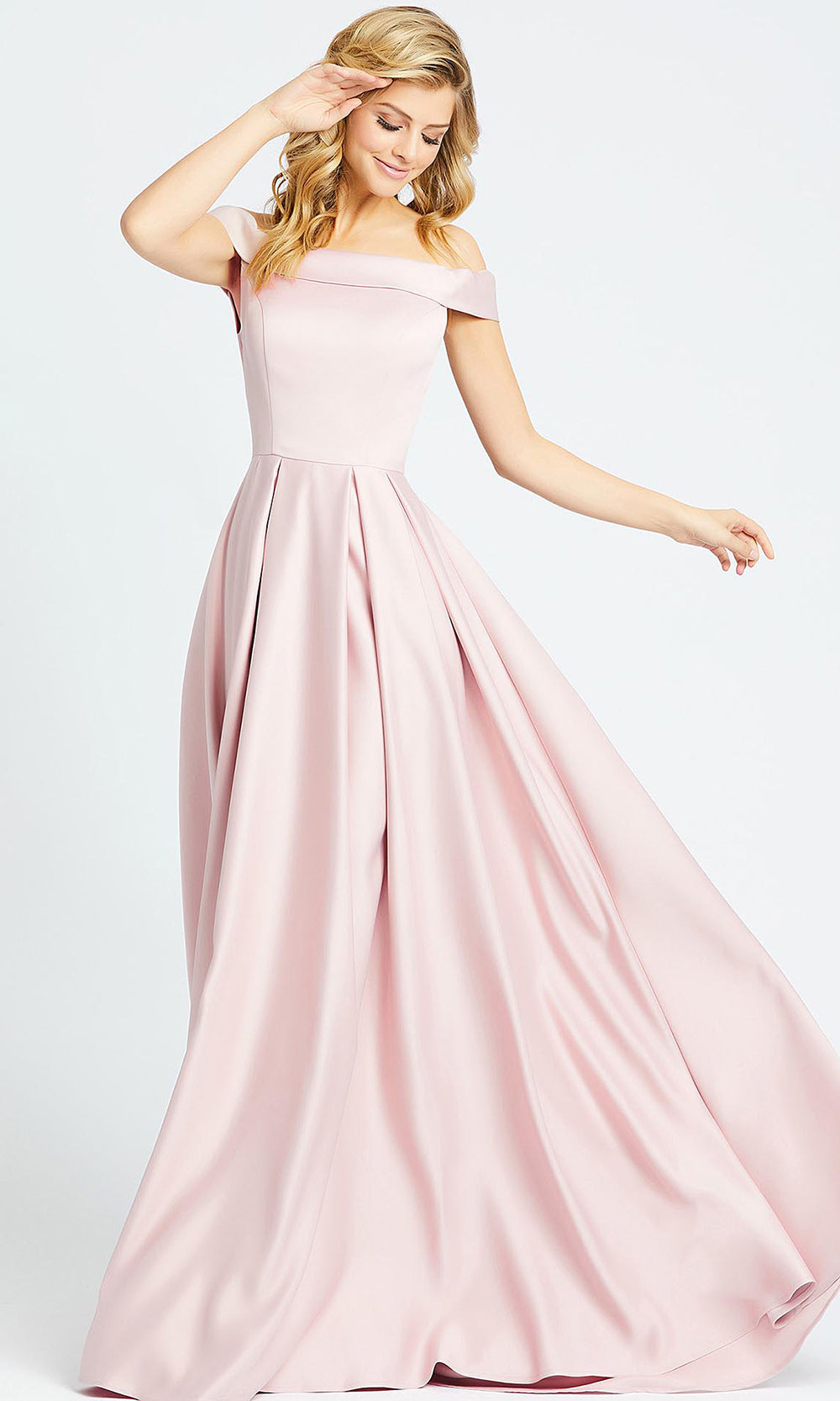 Mac Duggal - 25669L Off Shoulder Vibrant Satin A-Line Gown In Pink