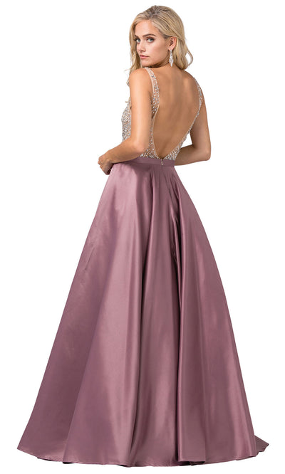 Dancing Queen - 2568 Beaded Bodice Open Back A-Line Gown In Mauve
