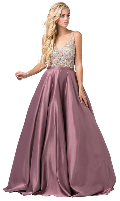Dancing Queen - 2568 Beaded Bodice Open Back A-Line Gown In Mauve