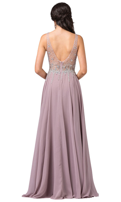 Dancing Queen - 2570 Embellished Sheer Bodice A-Line Gown In Brown