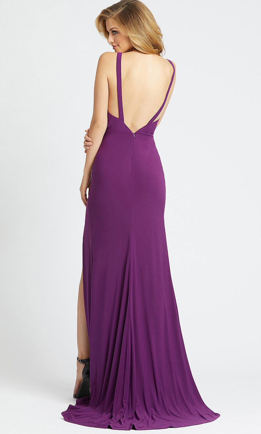 Mac Duggal - 25846I V Neck Open Back High Slit Evening Dress In Purple