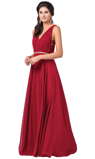 Dancing Queen - 2588 V Neck Embellished A-Line Dress In Red
